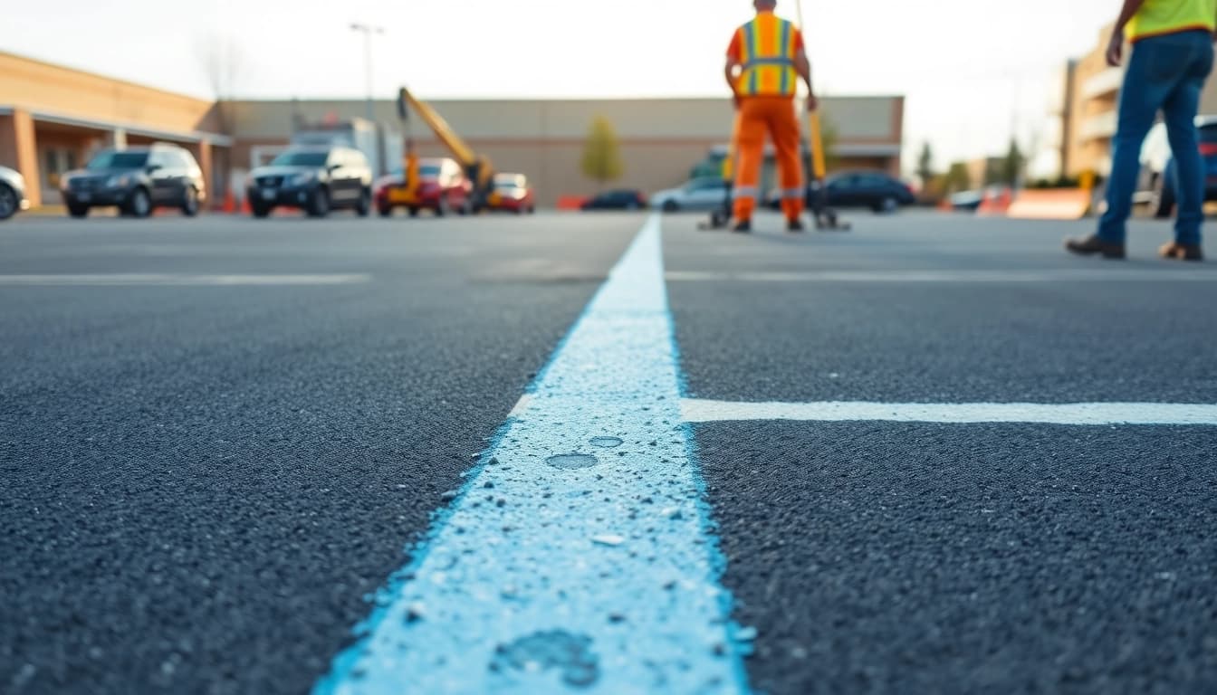 Parking lot restriping Jackson MS showcases freshly marked asphalt with clear lines in a professional setting.