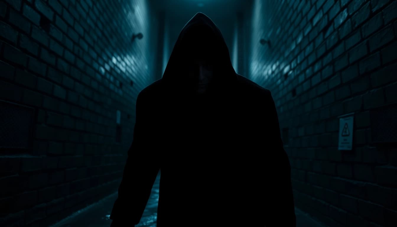 Mysterious character in an eerie setting embodying the essence of Thriller.