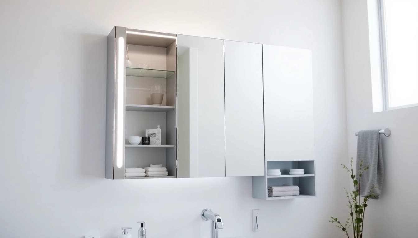 Sonni Spiegelschrank mit Beleuchtung und elegantem Design im modernen Badezimmer.