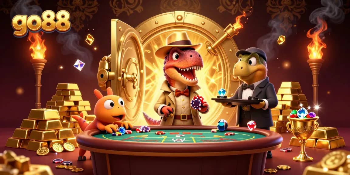 Experience thrilling gameplay at go88 with dynamic characters stealing chips in a luxurious casino setting.
