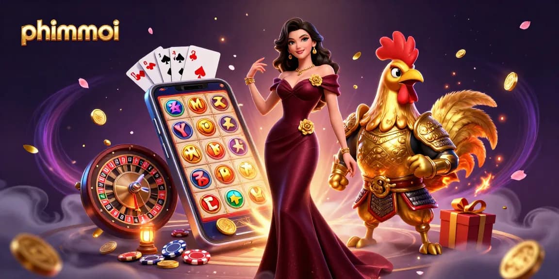 Engaging 3D illustration of phimmoi casino scene with glamorous characters and vibrant game elements.