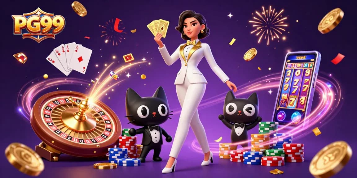 Experience winning at PG99 with a glamorous dealer and festive casino elements.