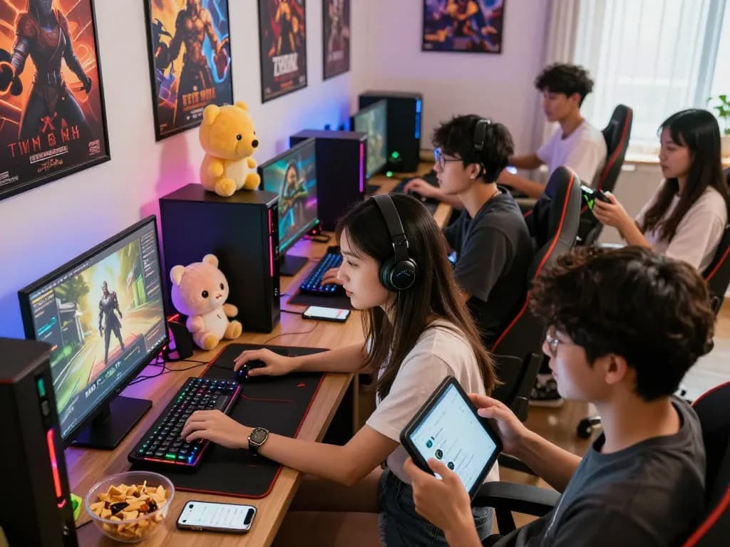 Engaging players immersed in interactive xxx games in a colorful gaming environment.