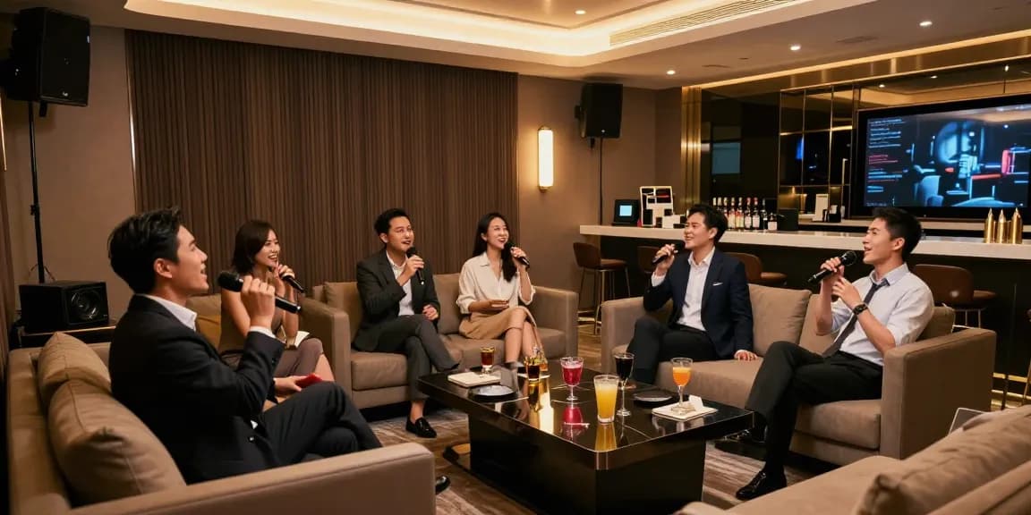 강남쩜오에서 비즈니스 미팅을 즐기는 전문가들의 모습과 고급스러운 분위기