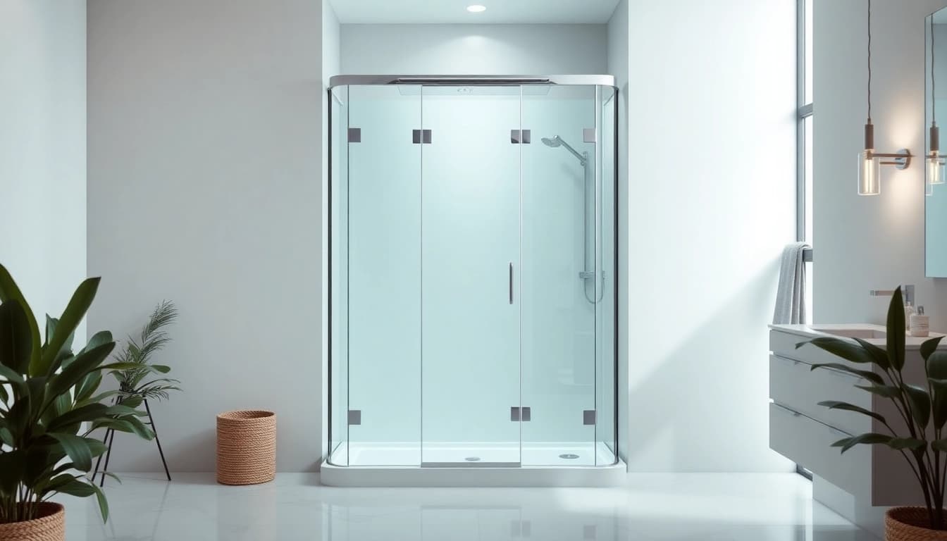 Duschkabine 90x90 in einem eleganten Badezimmer, das modernes Design und klare Linien zeigt.