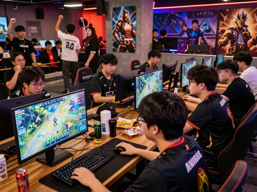 Exciting ligasedayu gaming tournament scene with diverse players and vibrant atmosphere.