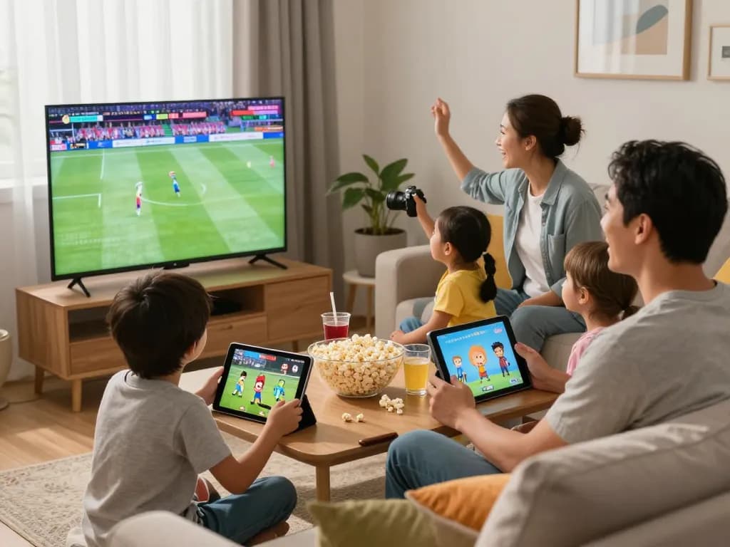 Geniet van familietijd met IPTV kopen, streaming van live sport en entertainment in een gezellige woonkamer.