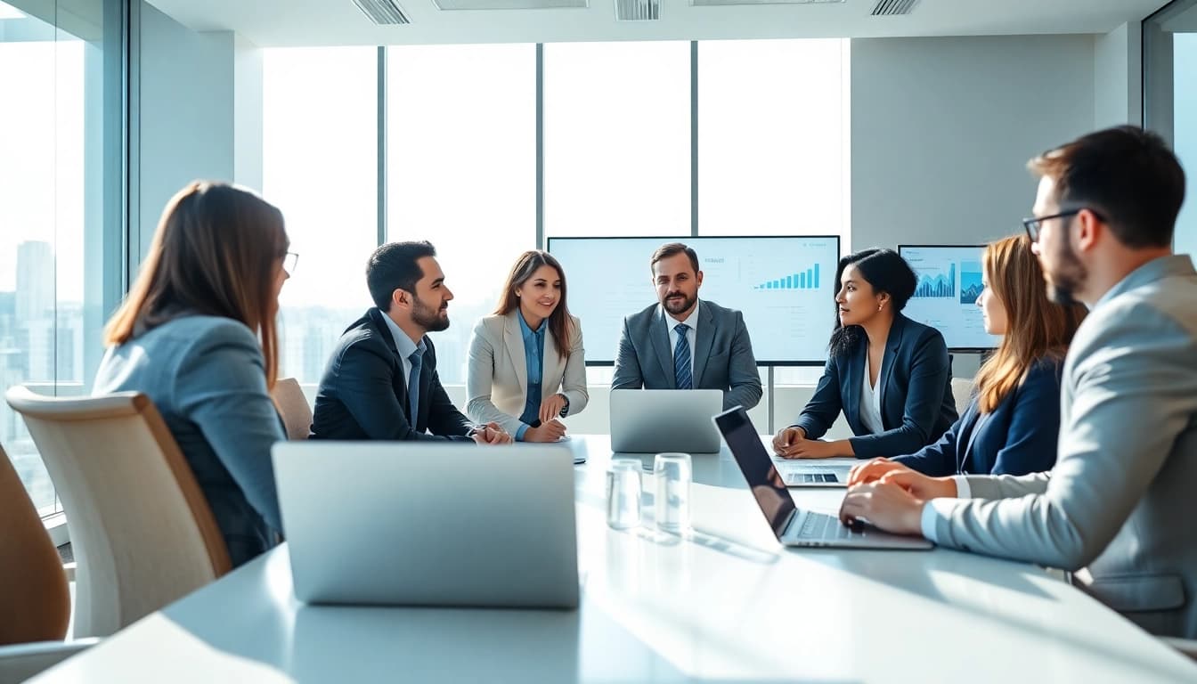 Team collaborating on competitive intelligence strategies in a bright conference room