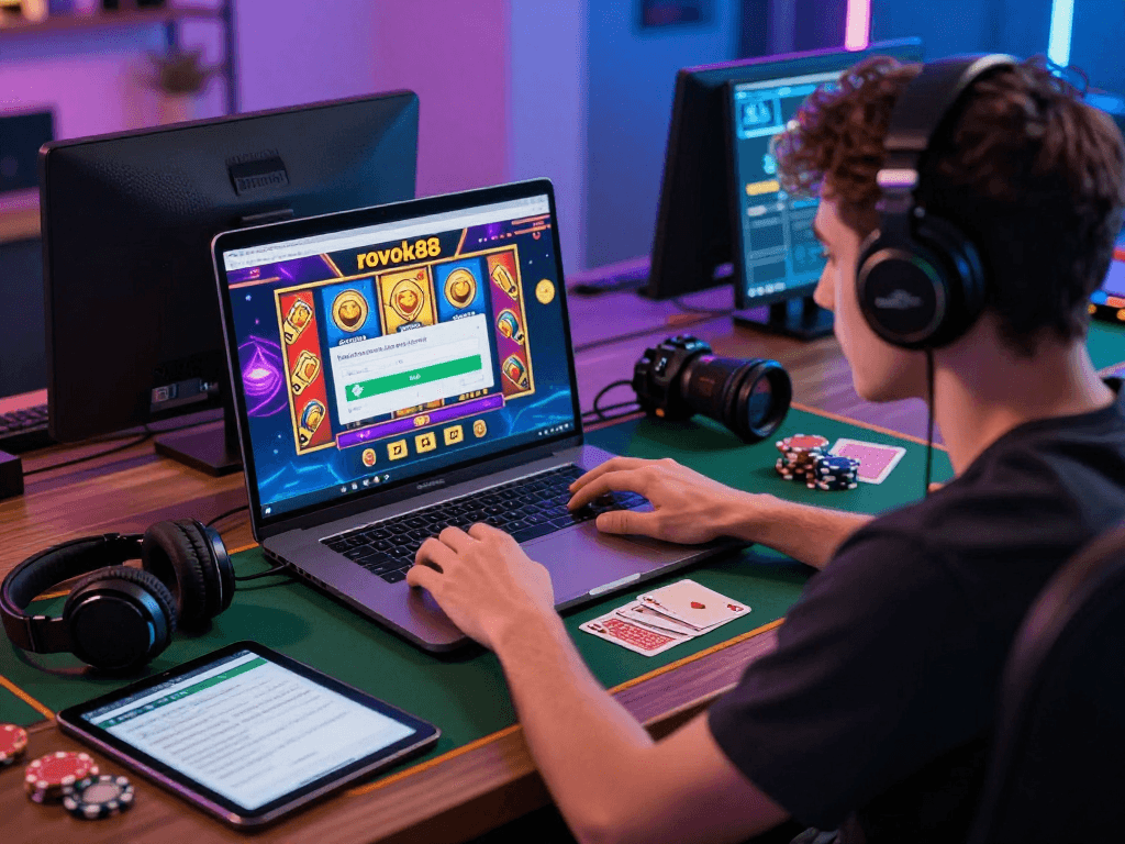 Immerse in rokok88 slot login experience at home with vibrant gaming setup and engaging visuals.