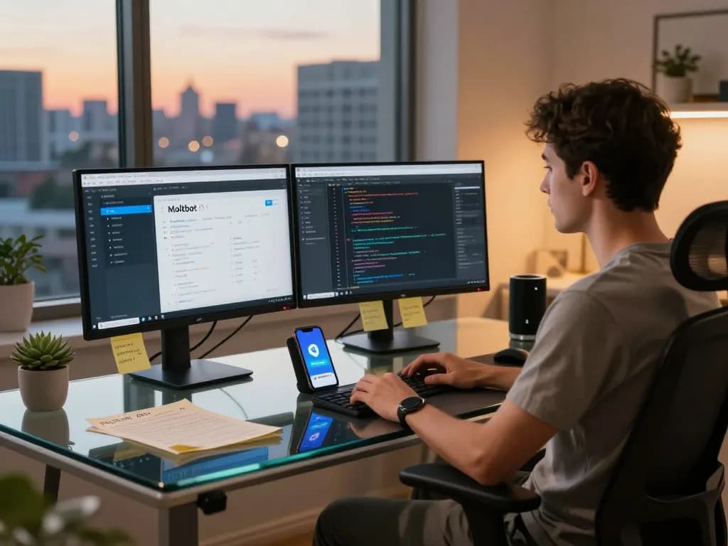 Innovative workspace featuring a personal AI assistant setup, highlighting the power of Moltbot in productivity.