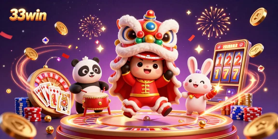 Experience thrilling gaming at 33win with exciting visuals of a festive casino atmosphere.