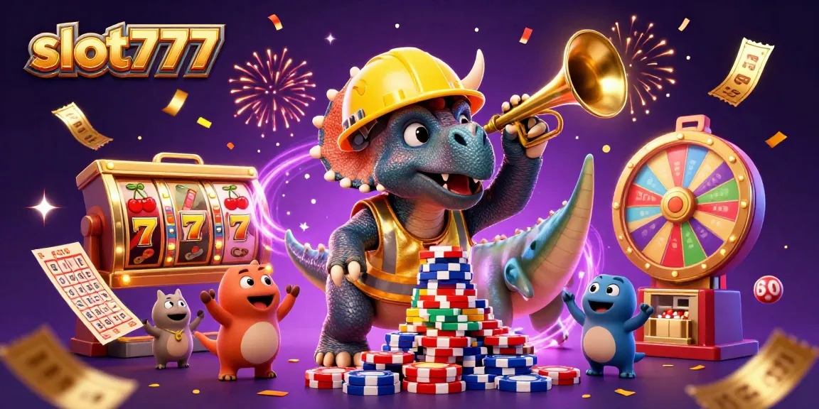 Pemain slot777 bersenang-senang dengan triceratops membangun poker chip yang mengesankan dan meriah di kasino.
