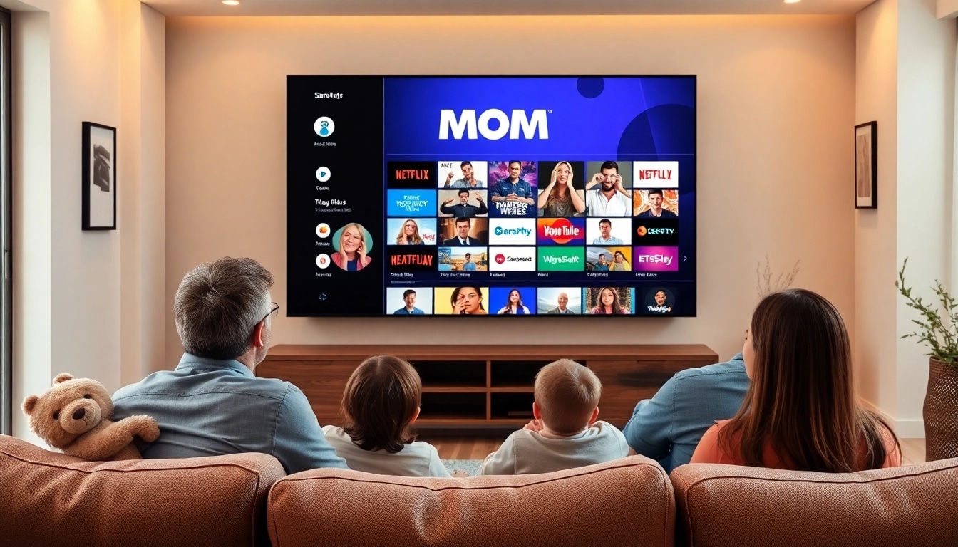 Enjoy watching diverse content on Momiptv in a cozy family living room with a large TV.