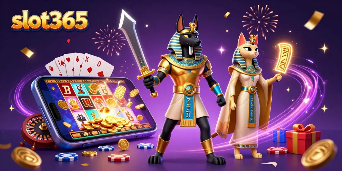 Experience thrilling gameplay on slot365 with Anubis and Bastet amidst dynamic casino elements.