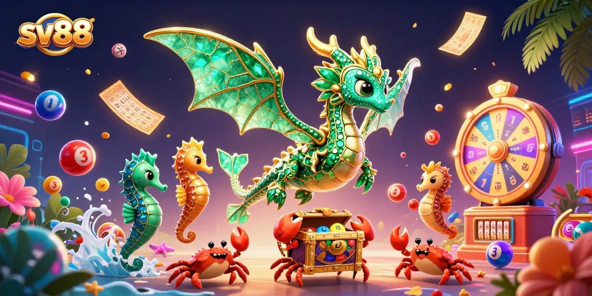 Experience thrilling gameplay at sv88 with a dynamic 3D rendering of a sea dragon and colorful game elements.