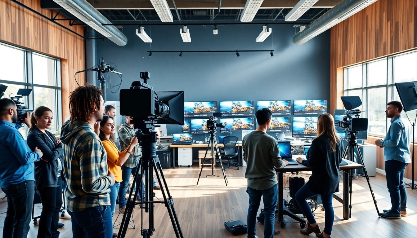 Engaging Calgary Video Production team actively collaborating in a vibrant studio environment.