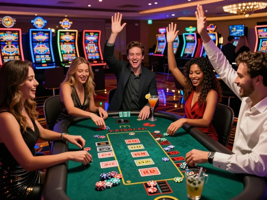 Casino gaming excitement at https://lucky88.tips/ with players celebrating wins at a vibrant table.