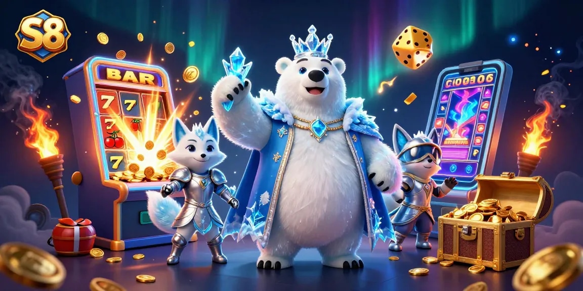 Experience stunning wins at S8 with a vibrant slot machine, golden treasures, and dynamic casino action.