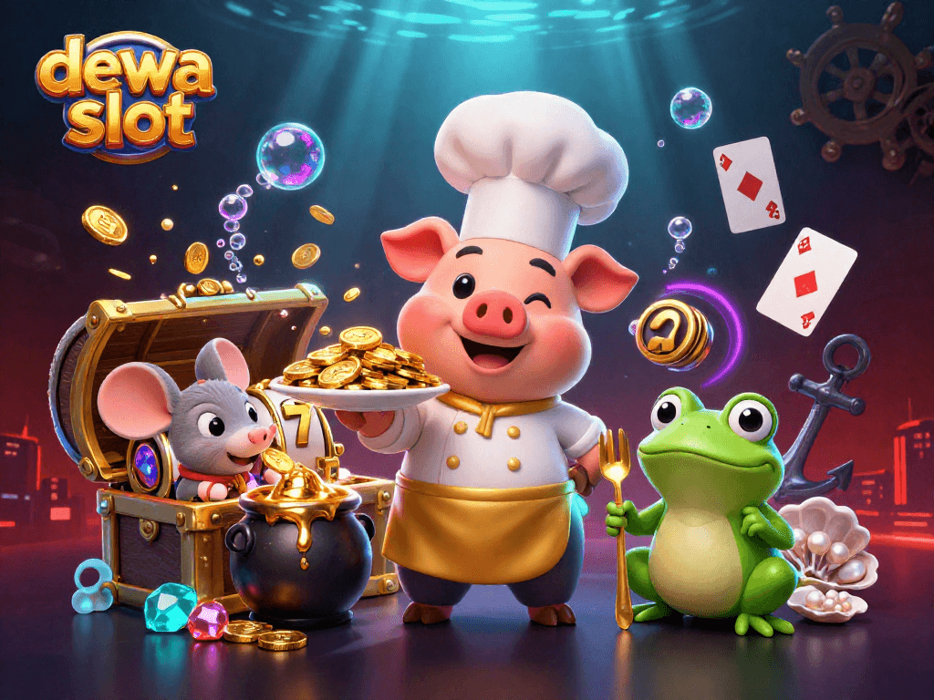 Menyajikan dewa slot secara menarik dengan karakter kartun koki babi, menciptakan pengalaman kasino yang menyenangkan.