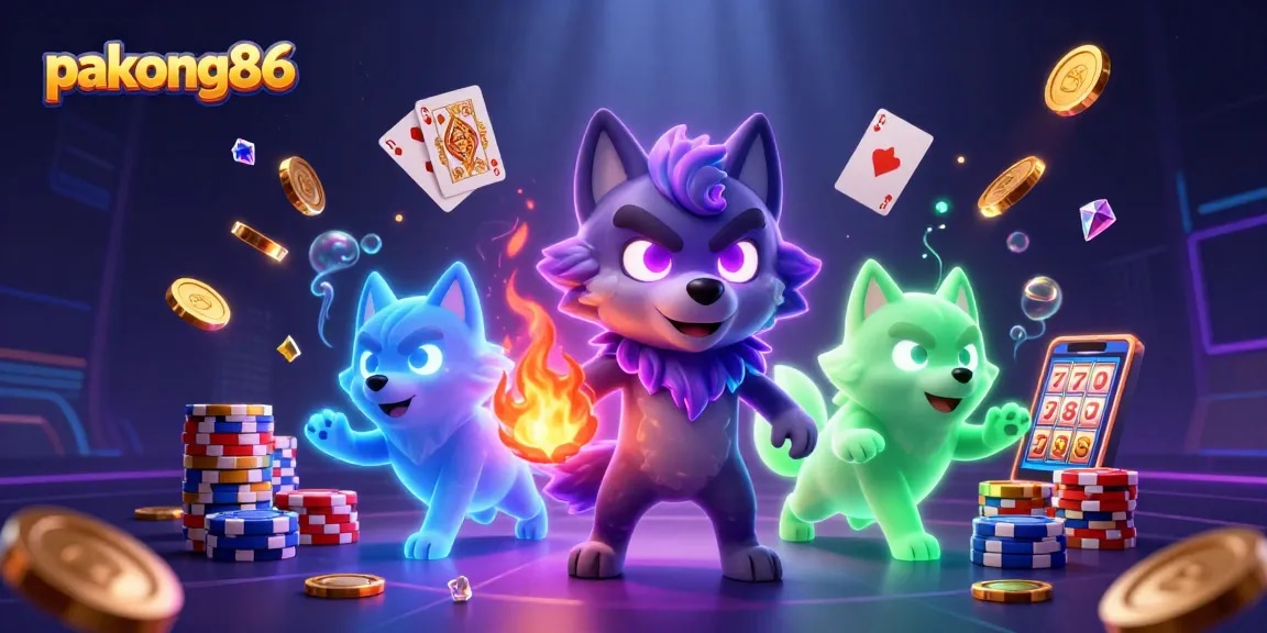 Engage with pakong86's vibrant casino world featuring shadow wolves and dazzling game elements.
