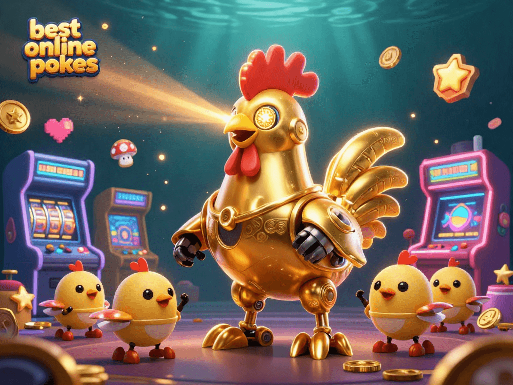 Engage with the best online pokies in this vibrant casino-themed 3D illustration showcasing retro elements and dynamic gaming features.