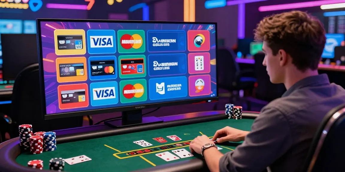 Engaged player at credit card casinos UK enjoying online roulette with vibrant graphics and card brands.