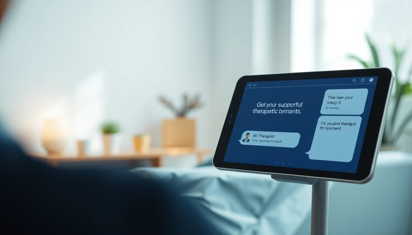 User engaging with the AI Therapist interface in a soothing environment, promoting mental wellness.