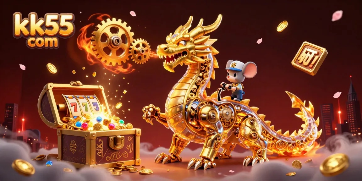 Engage with the vibrant kk55 com casino experience featuring a golden dragon and dynamic game elements.