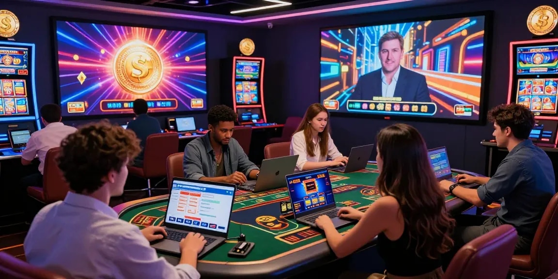 Join players at credit card casinos enjoying live games and engaging bonuses in a vibrant online casino atmosphere.