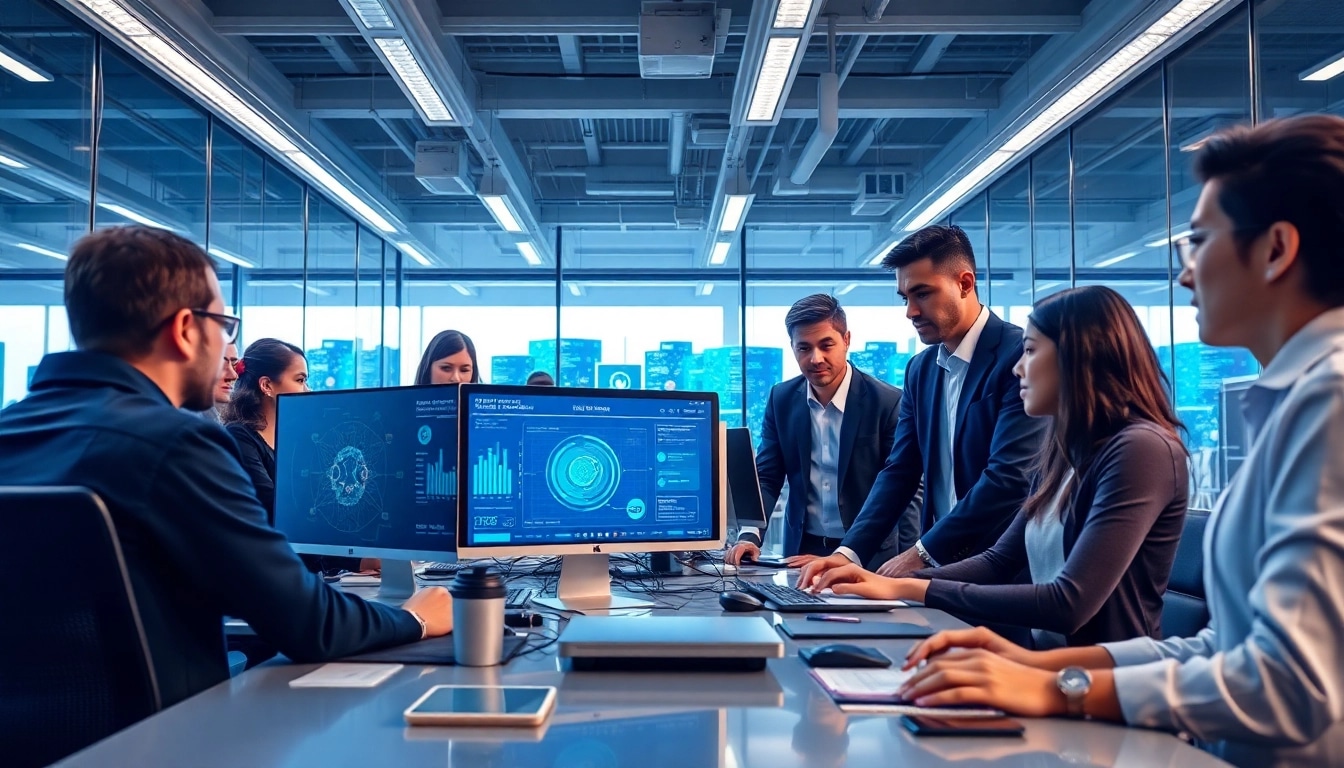 HERO Managed Services team collaborates using innovative technology in a modern office.