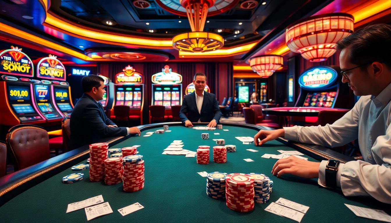 Engage in thrilling casino action on dn88.tips with poker chips and vibrant slot machines.