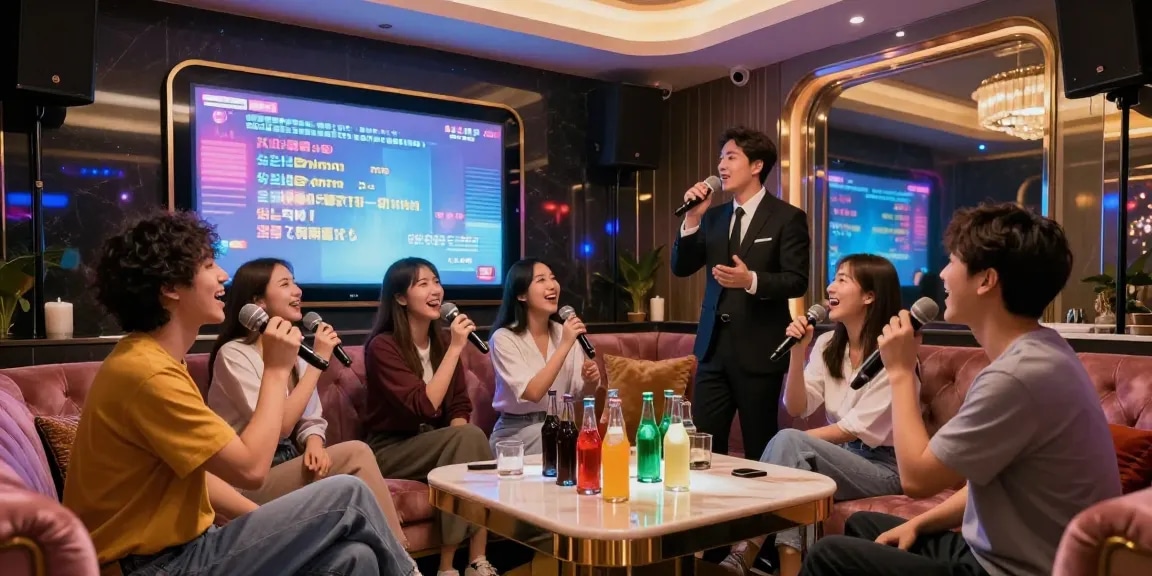 강남구구단에서 즐거운 시간을 보내는 친구들 모습과 고급스러운 카라오케 시설