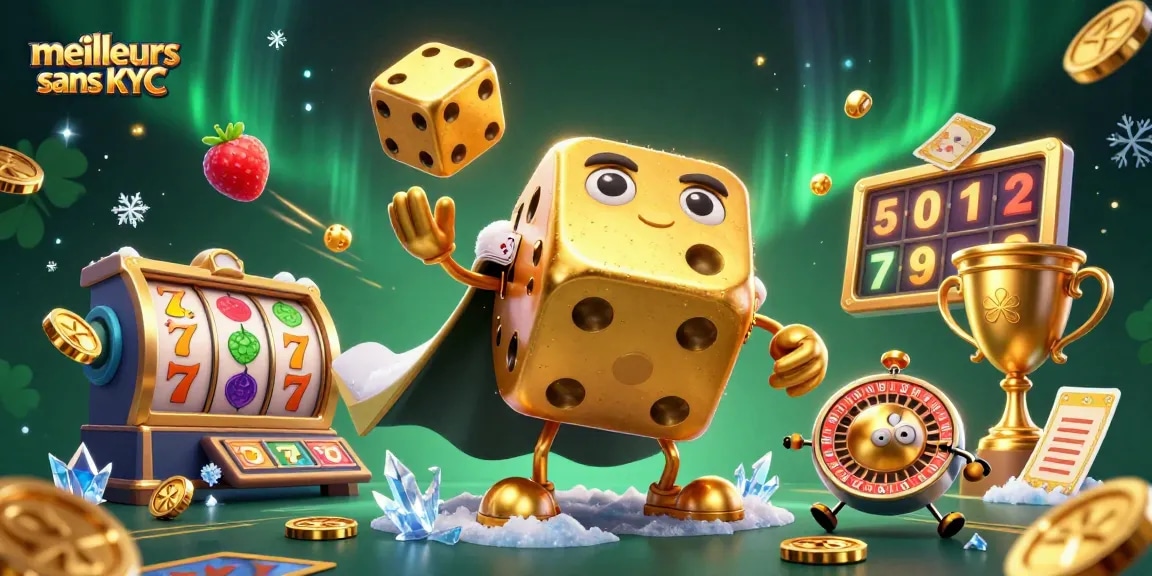 Les meilleurs casinos sans KYC réunissent un golem de dés dorés et des éléments de jeu étincelants.