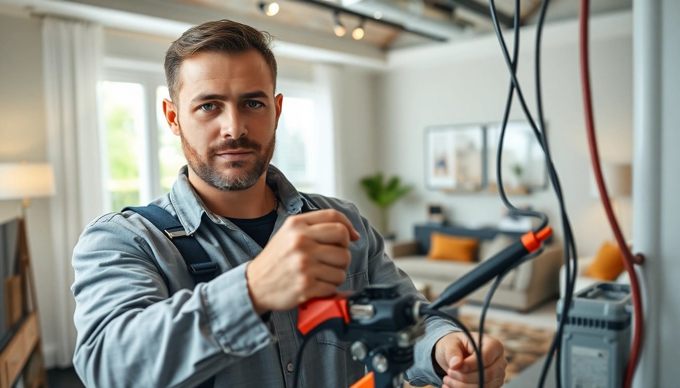 Residential electrician Burnaby performing wiring installation in a modern home setting.