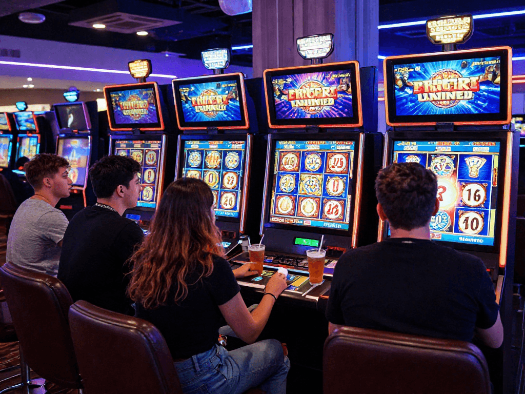 Players experiencing the thrill of slots with bonus buys in a lively casino.