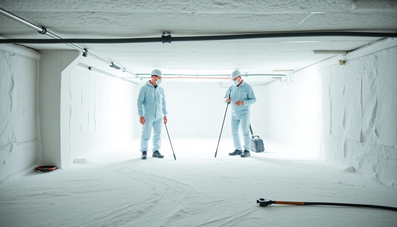 Crawl space cleaning service by http://newleafcrawlspace.com, showcasing professional technicians in action.