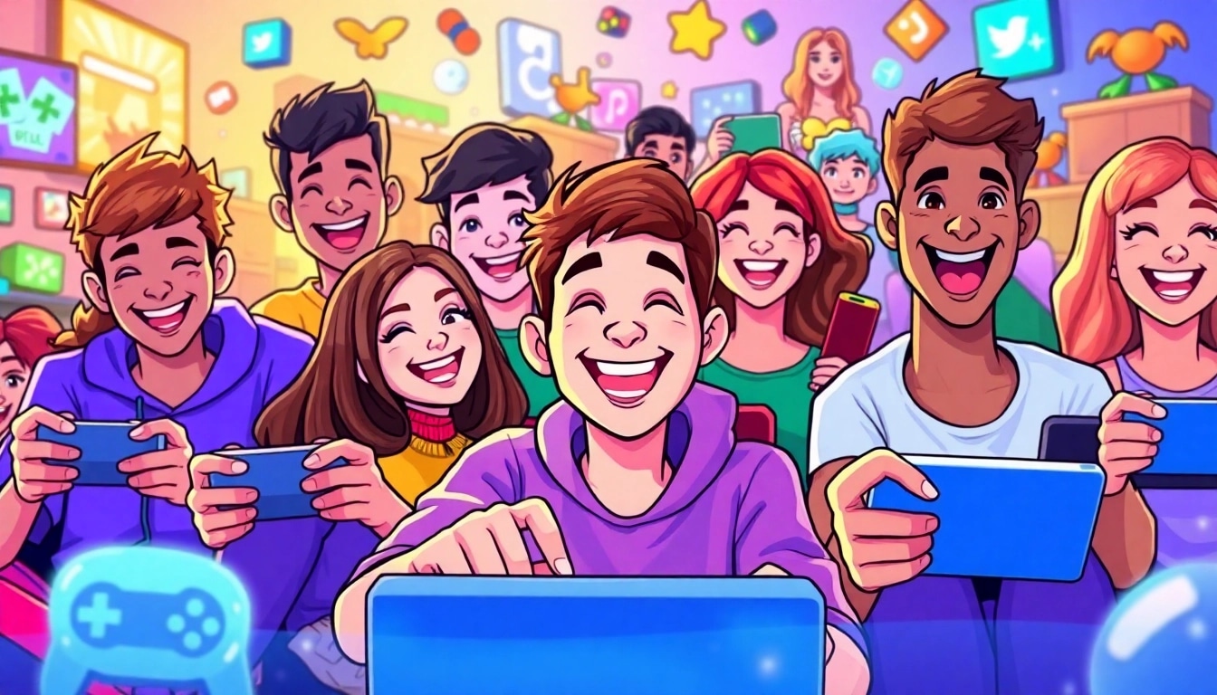 Gamers enjoy various games on gnhustgames in a vibrant, dynamic digital landscape.