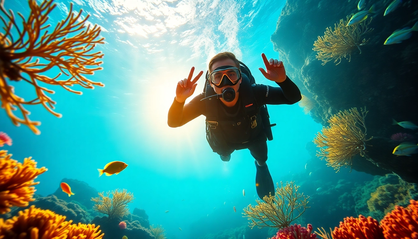 Tauchen Lernen in einer bunten Unterwasserwelt mit Korallen und Fischen.