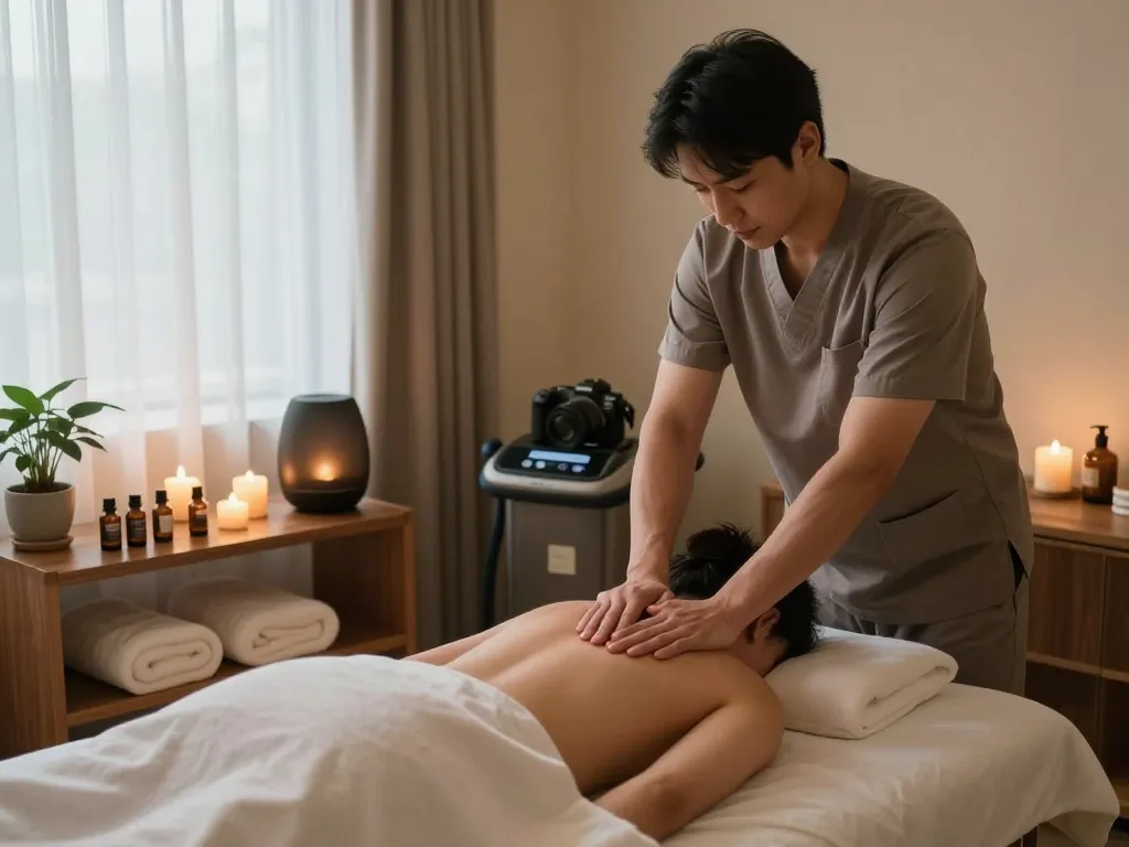 편안한 스파 환경에서 포항스웨디시 기술을 강조하는 이완 마사지 세션.