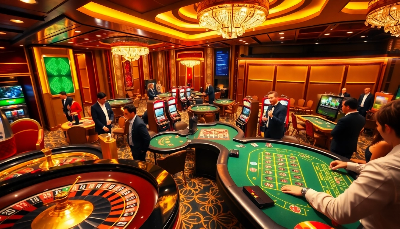 Experience thrilling gambling action at NEW88 with poker tables, roulette, and luxury atmosphere.