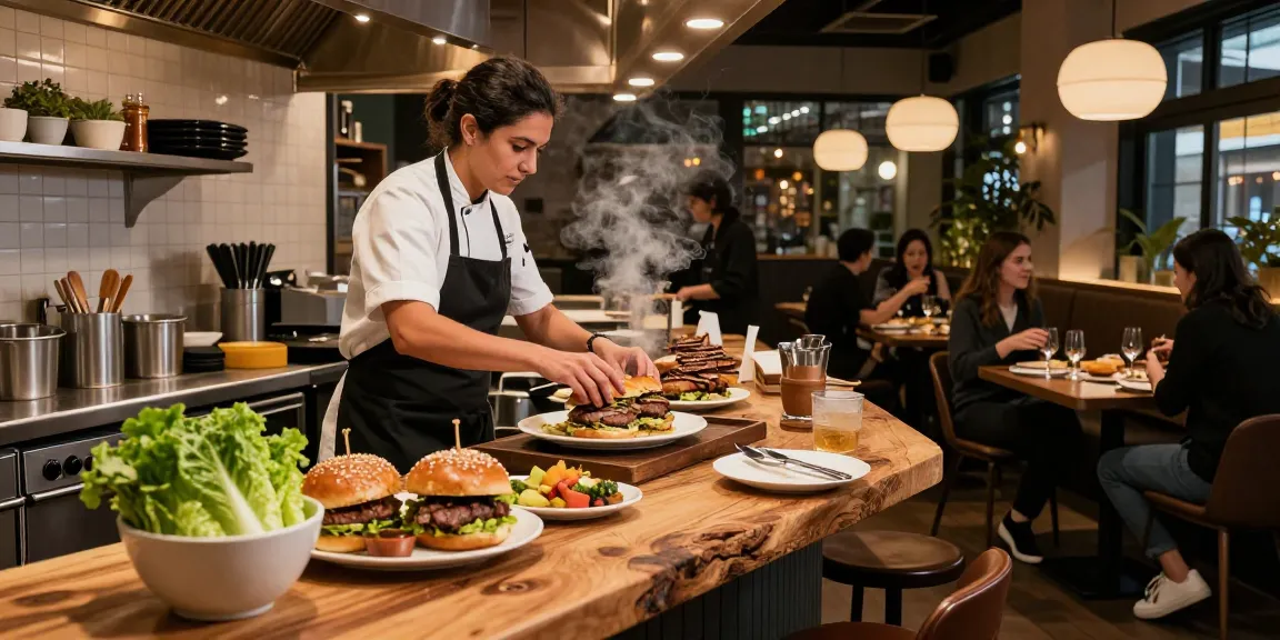 Experience gourmet burgers at ROKOK88, showcasing Chef Renata's culinary artistry in a warm ambiance.