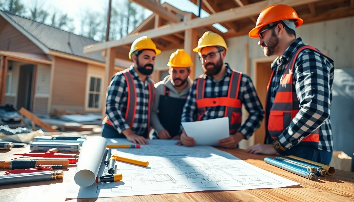 Engaged builders discussing plans for good builders near me project at a residential site.