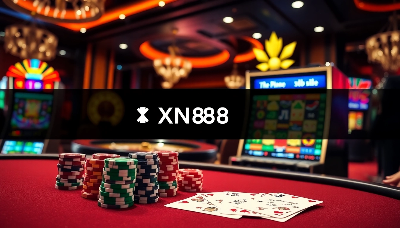 Experience the thrill of XN88 with vibrant gaming action at a luxurious casino setting.