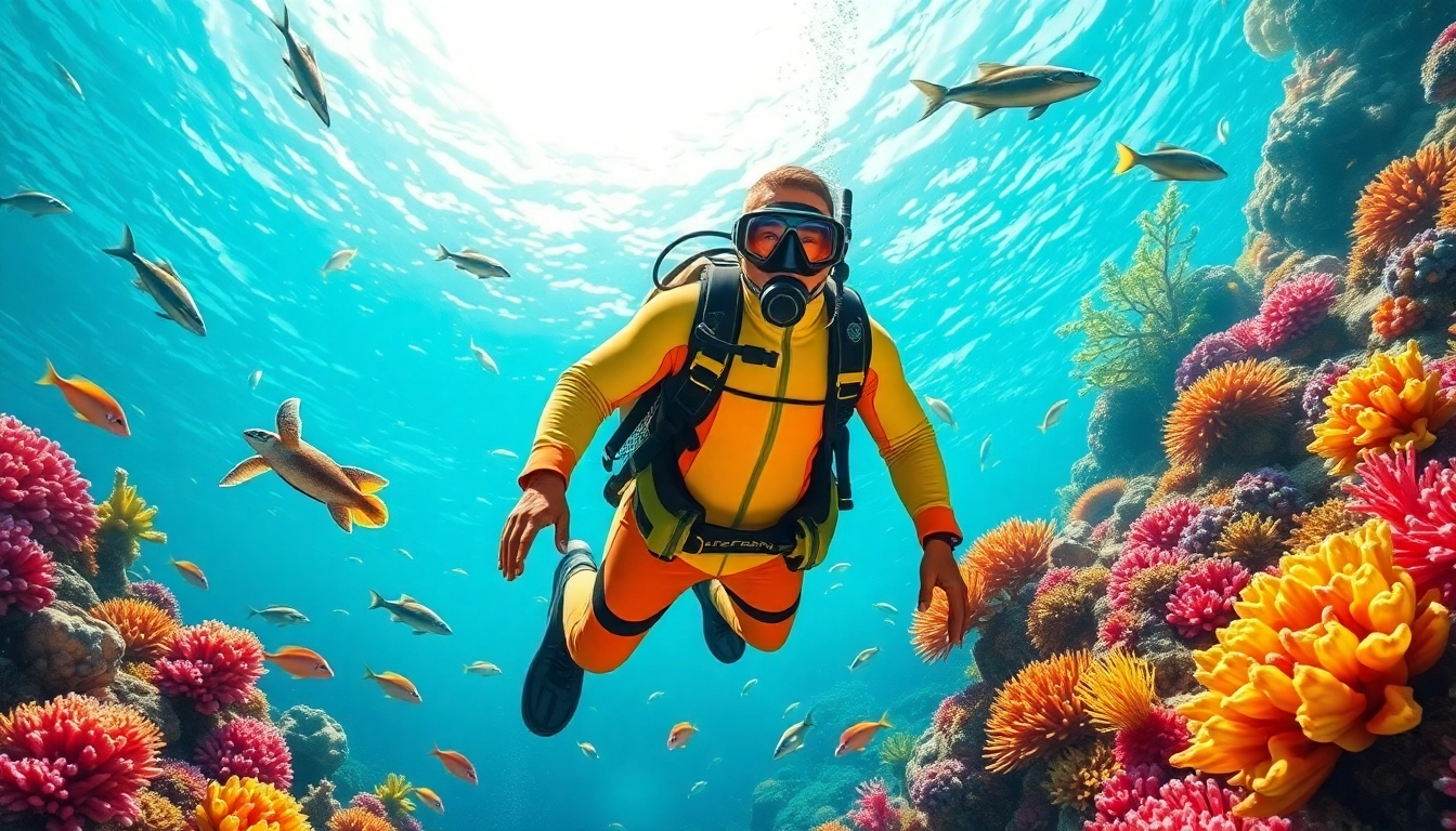 Diver exploring colorful coral reefs with https://marvinscubaexpeditions.com and vibrant marine life.