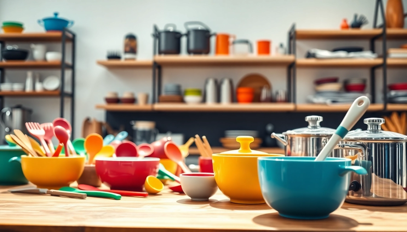 Showcase of vibrant kitchenware NZ tools and utensils arranged for a stylish cooking space.