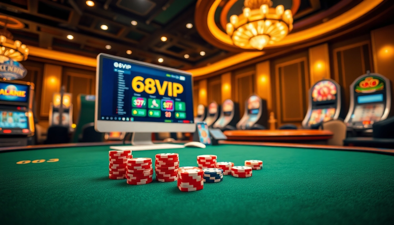 Experience the excitement of Đăng Nhập Nhà Cái 68VIP with luxurious casino elements and online gaming.