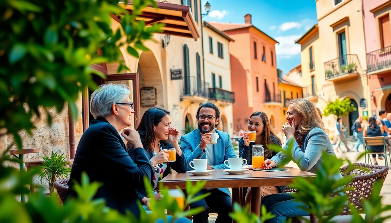 Explore residence albania through a vibrant café scene depicting expatriates enjoying their lives.