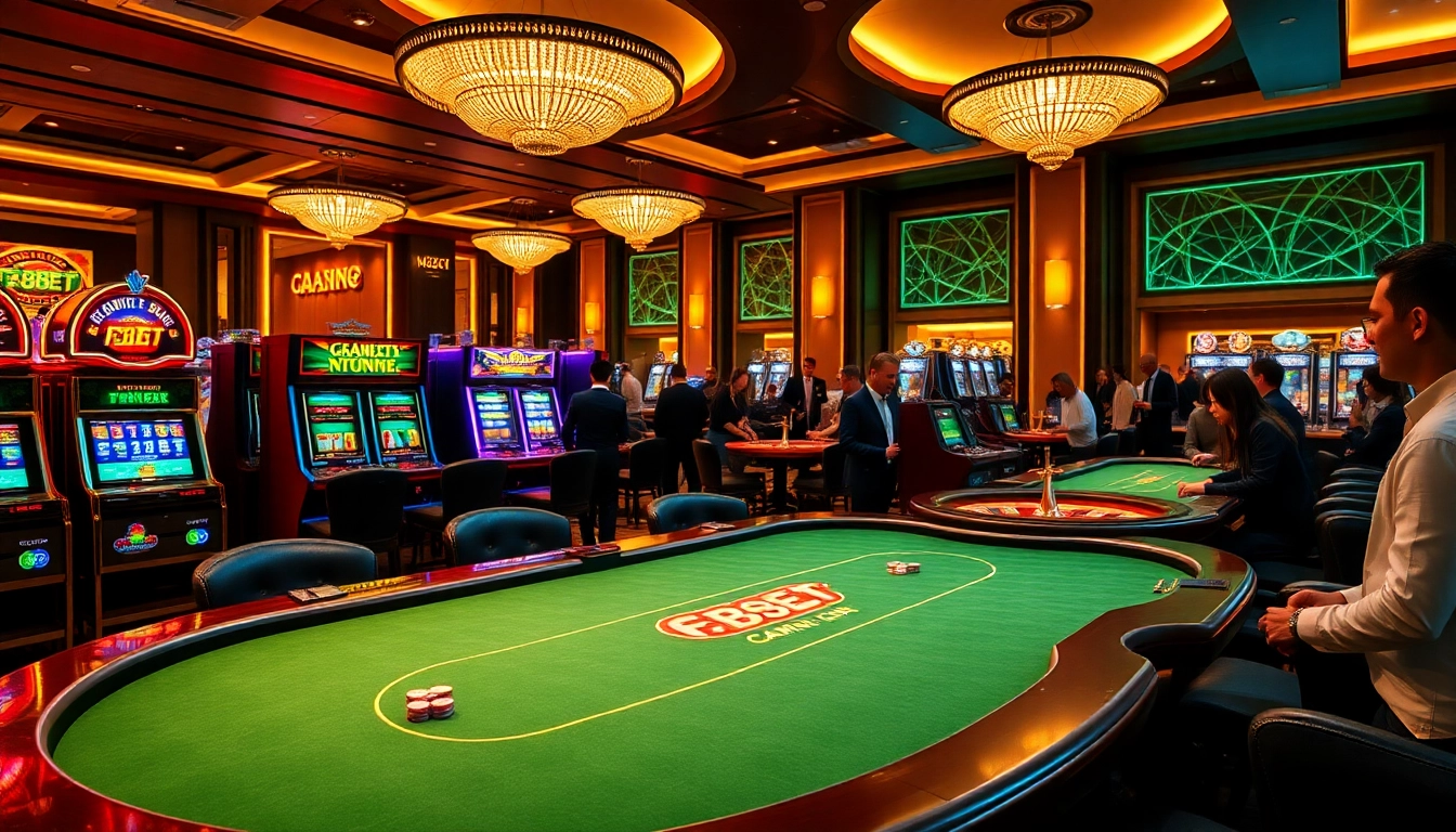 Experience the excitement of gambling at nhà cái F8BET with vibrant casino visuals and engaging players.
