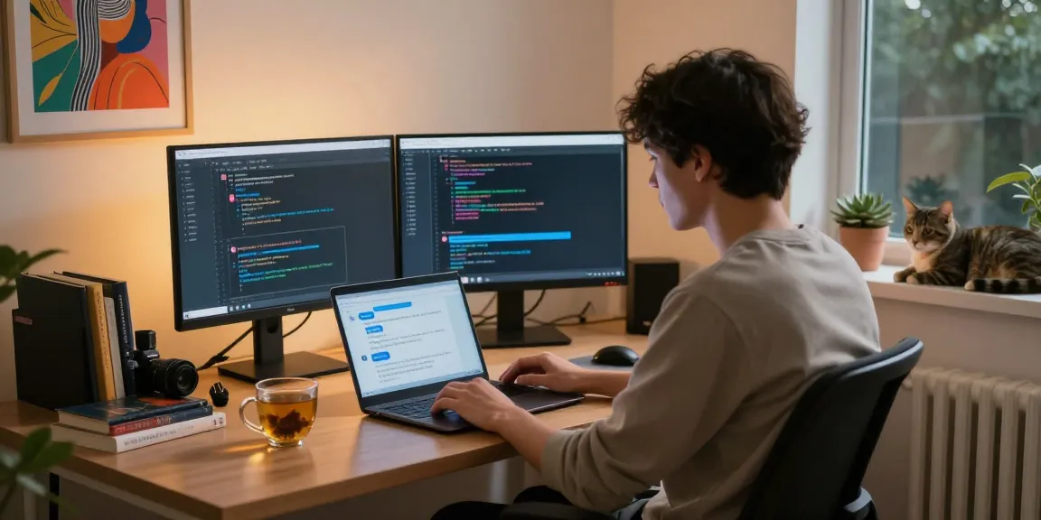 Engaging with an nsfw chat bot on a laptop in a cozy home office.
