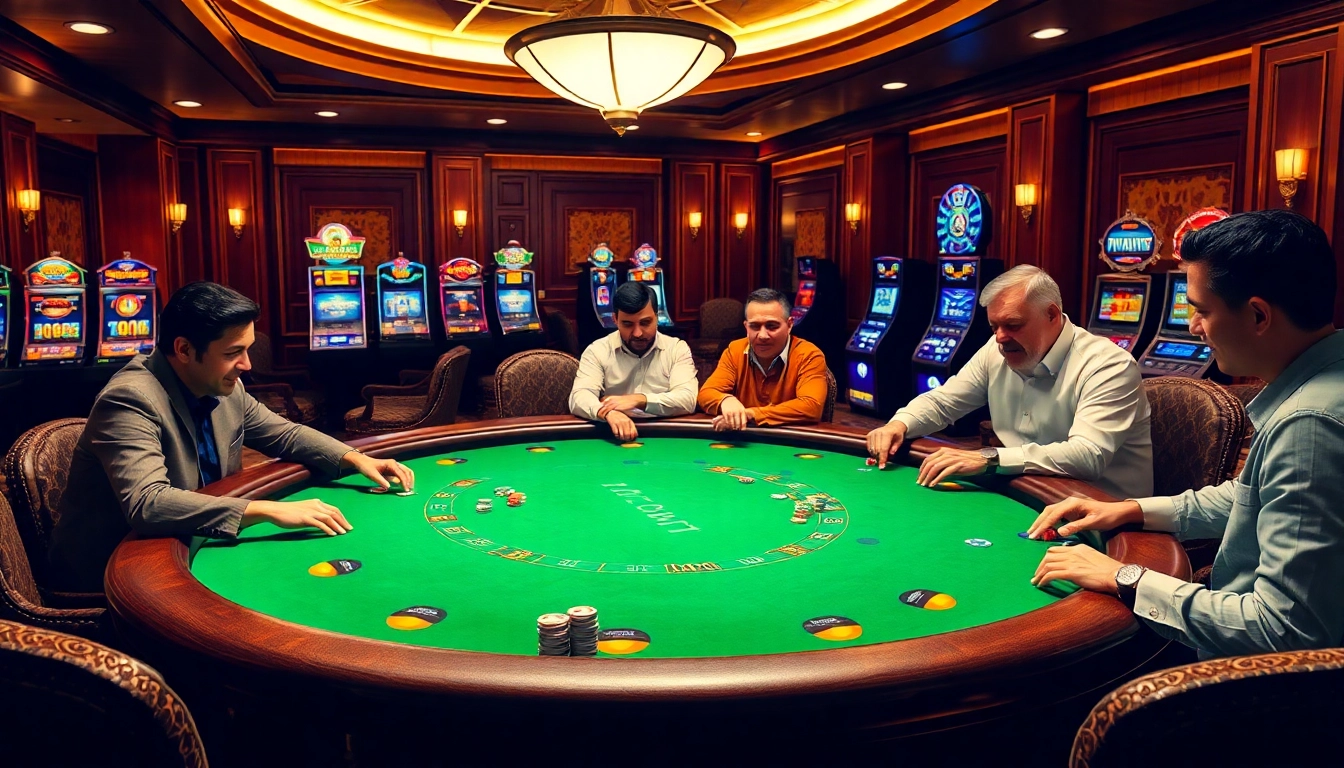 Pemain menikmati permainan idn poker yang sengit di lingkungan kasino mewah.
